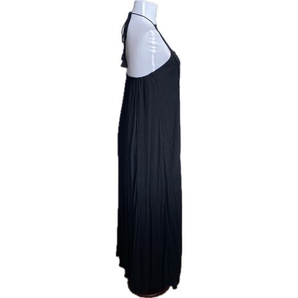 ABERCROMBIE FITCH Y2K Halter Lace Maxi Dress Black XS Oversized Fairy Boho Goth - Picture 4 of 11